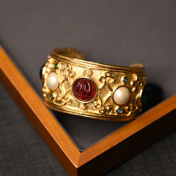 Dior | Jewelry | Vintage Christian Dior Signed Bangle Cuff  Vintage Christian Dior Signed Bangle Cuff Gripoix Poured Glass Cabochon Pearl